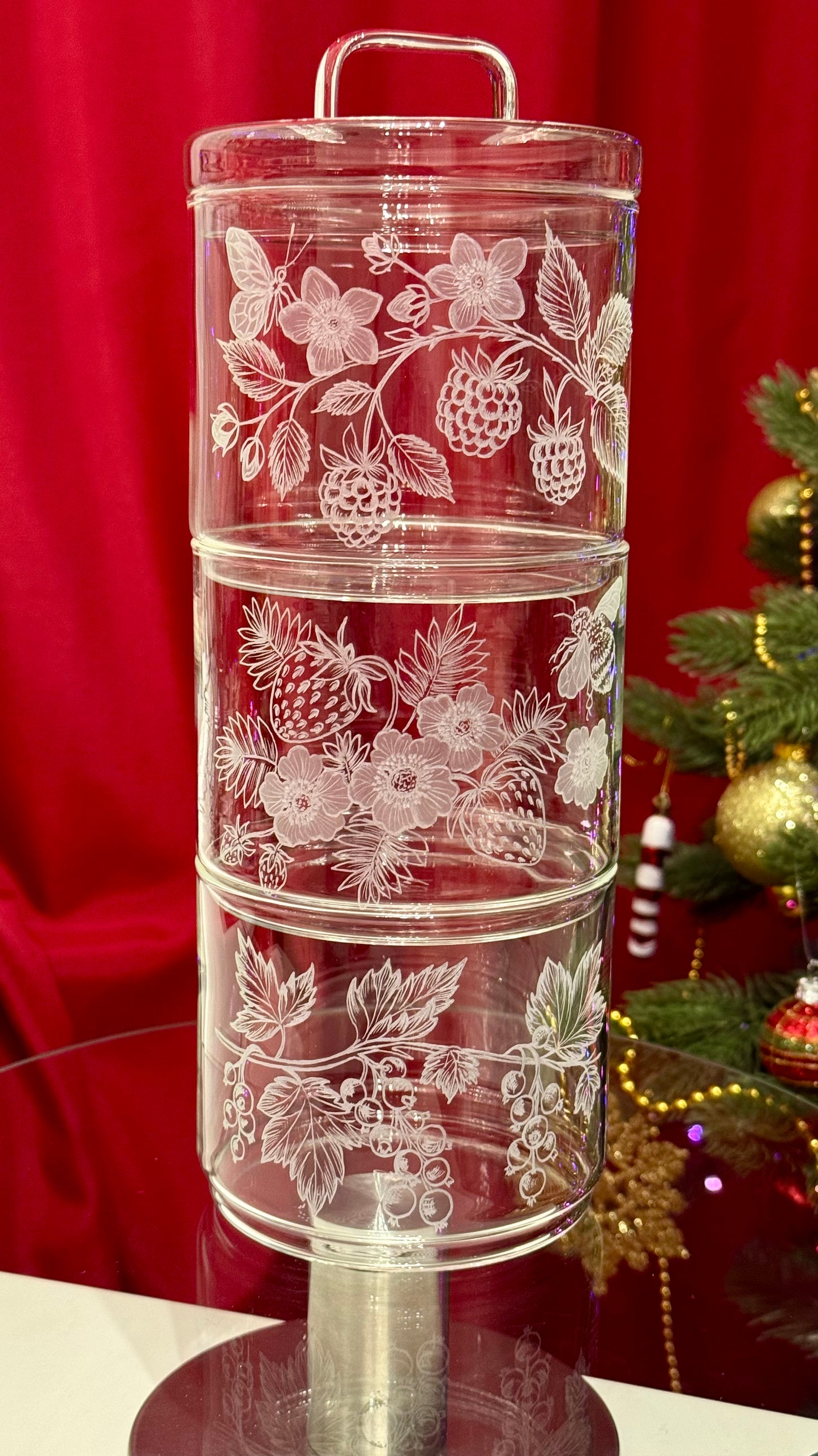 Plätzchenglas, vorratsglas mit deckel 3-stöckig “Beerenliebe“