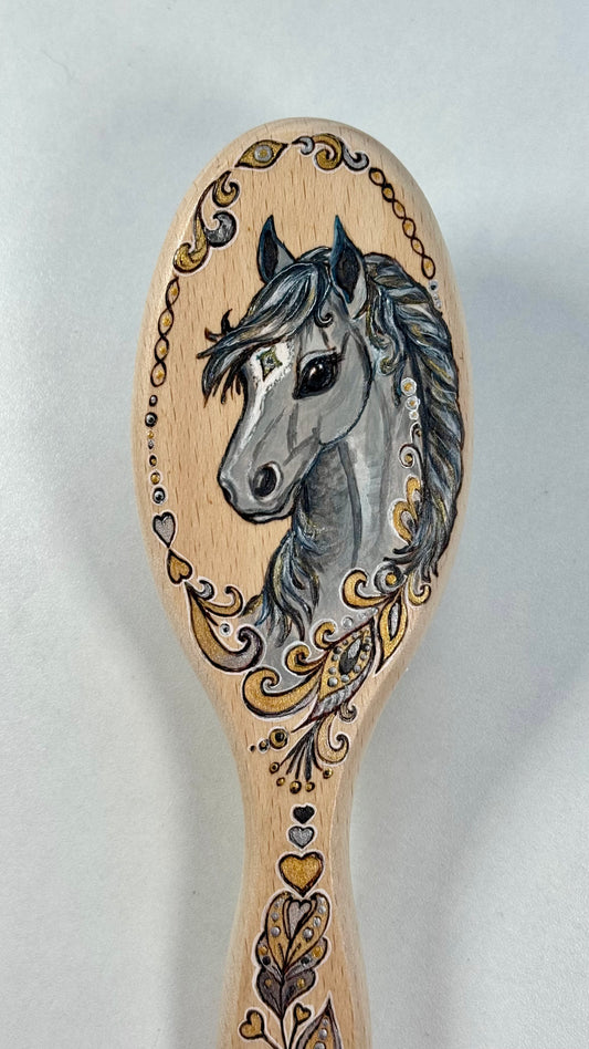 Handbemalte Holzbürste mit Pferdemotiv