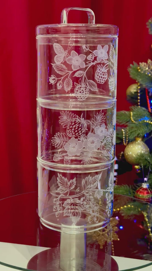 Plätzchenglas, vorratsglas mit deckel 3-stöckig “Beerenliebe“